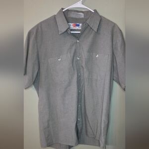 G&K Team Wear Short Sleeve Button Down Work Shirt Gray Houndstooth Size Large